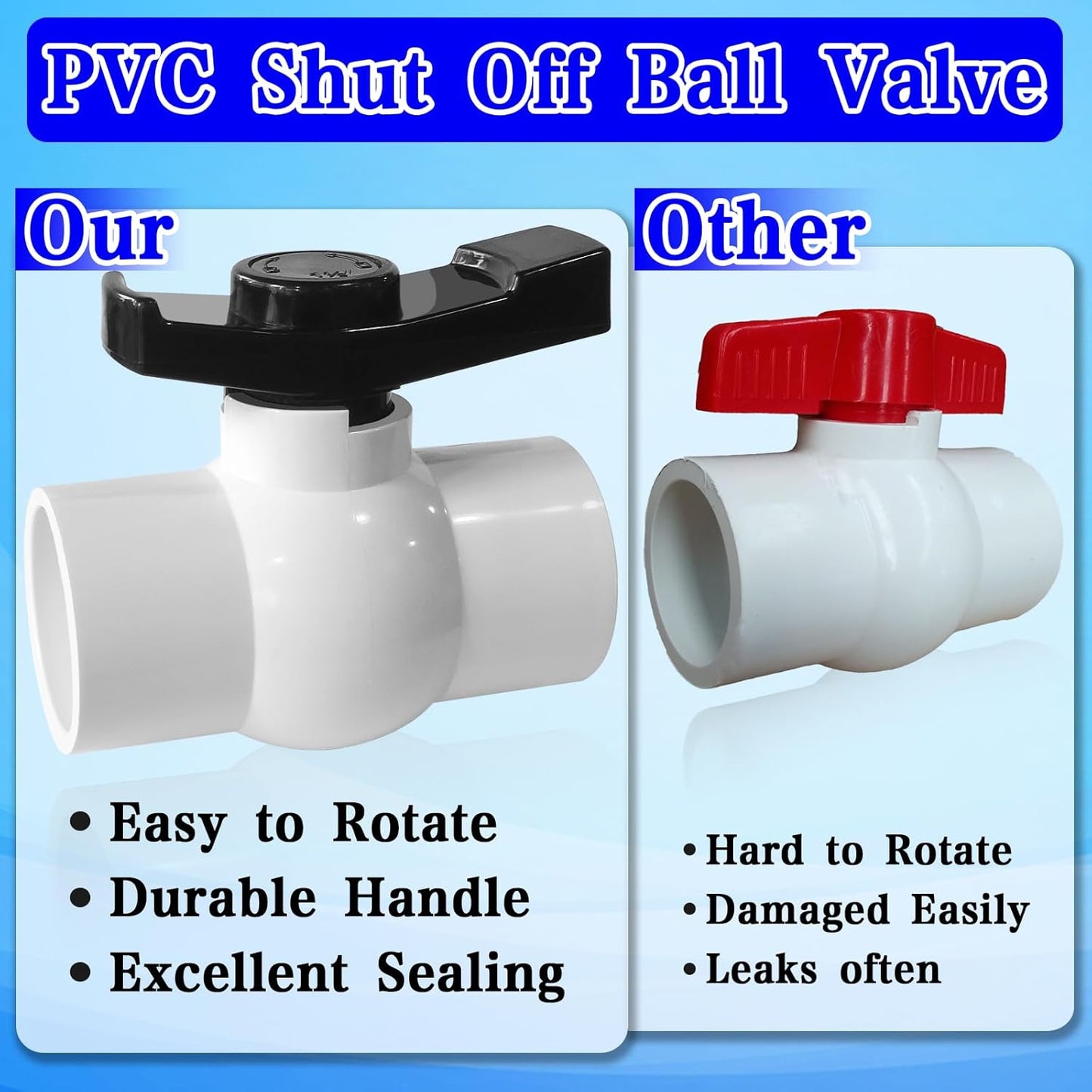 2Pcs Slip PVC Ball Valve with ''T'' Nimble Handle