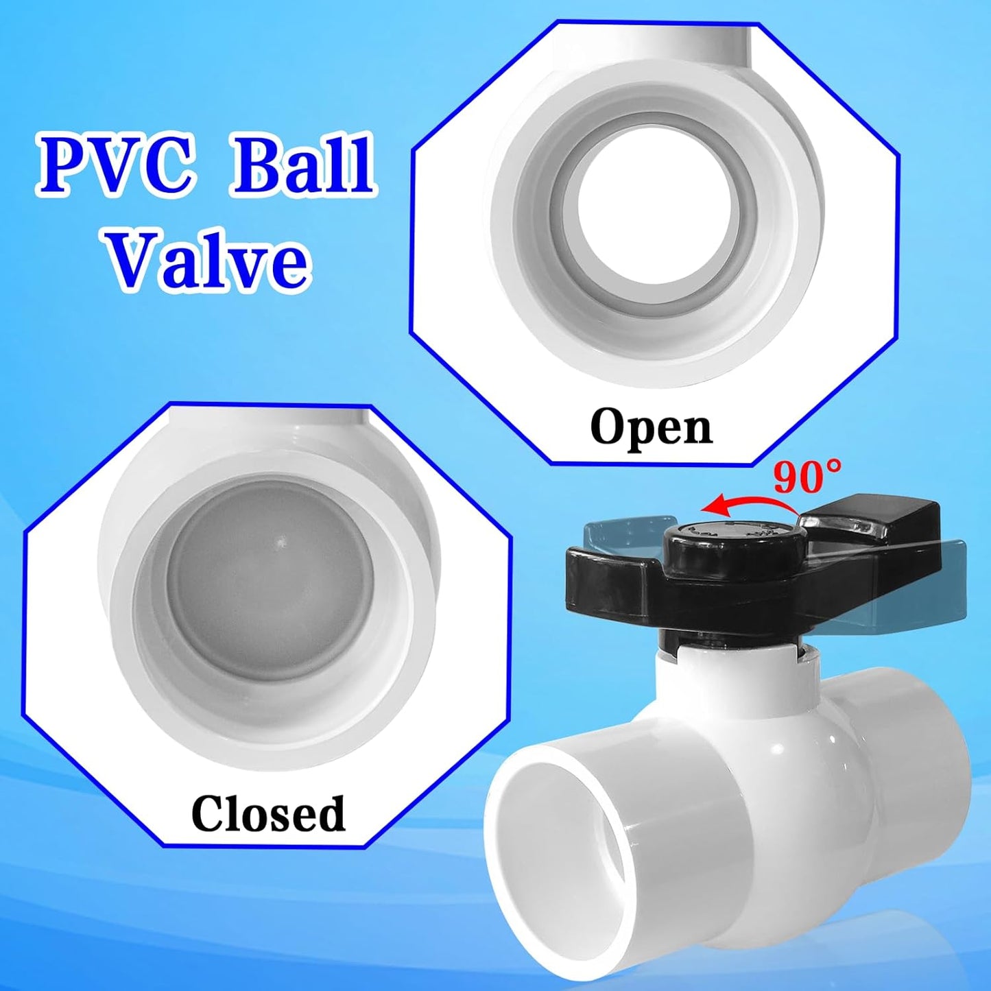 2Pcs Slip PVC Ball Valve with ''T'' Nimble Handle