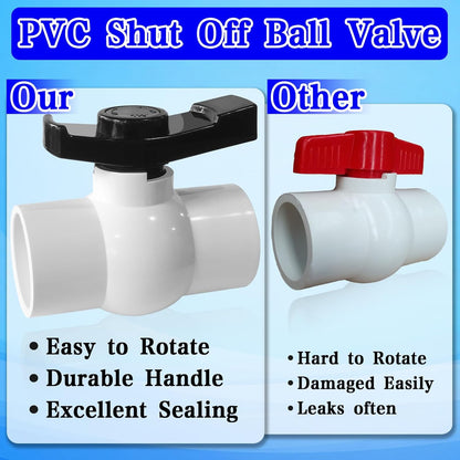 2Pcs Slip PVC Ball Valve with ''T'' Nimble Handle