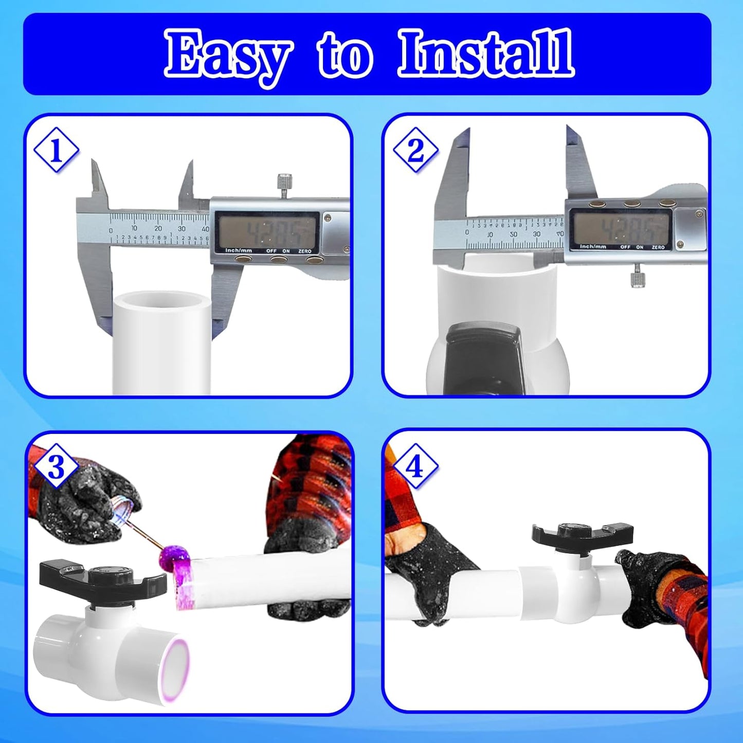2Pcs Slip PVC Ball Valve with ''T'' Nimble Handle
