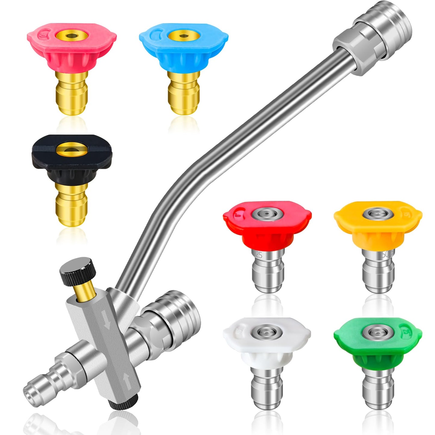 Pressure Washer Dual-Connector Tool with 7 Pressure Washer Nozzle Tips