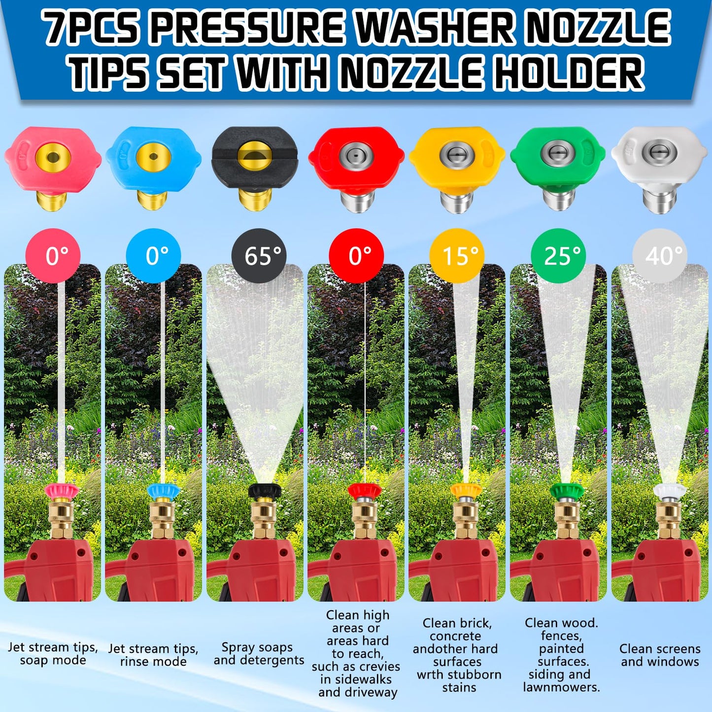 Pressure Washer Dual-Connector Tool with 7 Pressure Washer Nozzle Tips