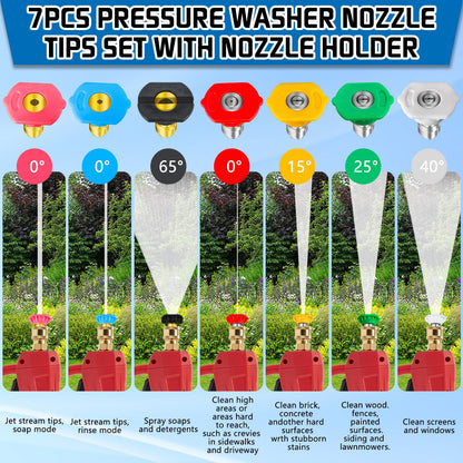 Pressure Washer Dual-Connector Tool with 7 Pressure Washer Nozzle Tips