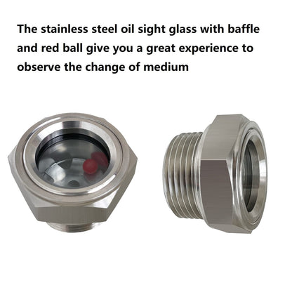 3/4'' NPT Male Hex Head Stainless Steel Oil Sight Glass Liquid Level Gauge Oil Indicator Window For Air Compressor Gearbox Fittings Hydraulic Tank Sight Glass (3/4'' NPT Male)