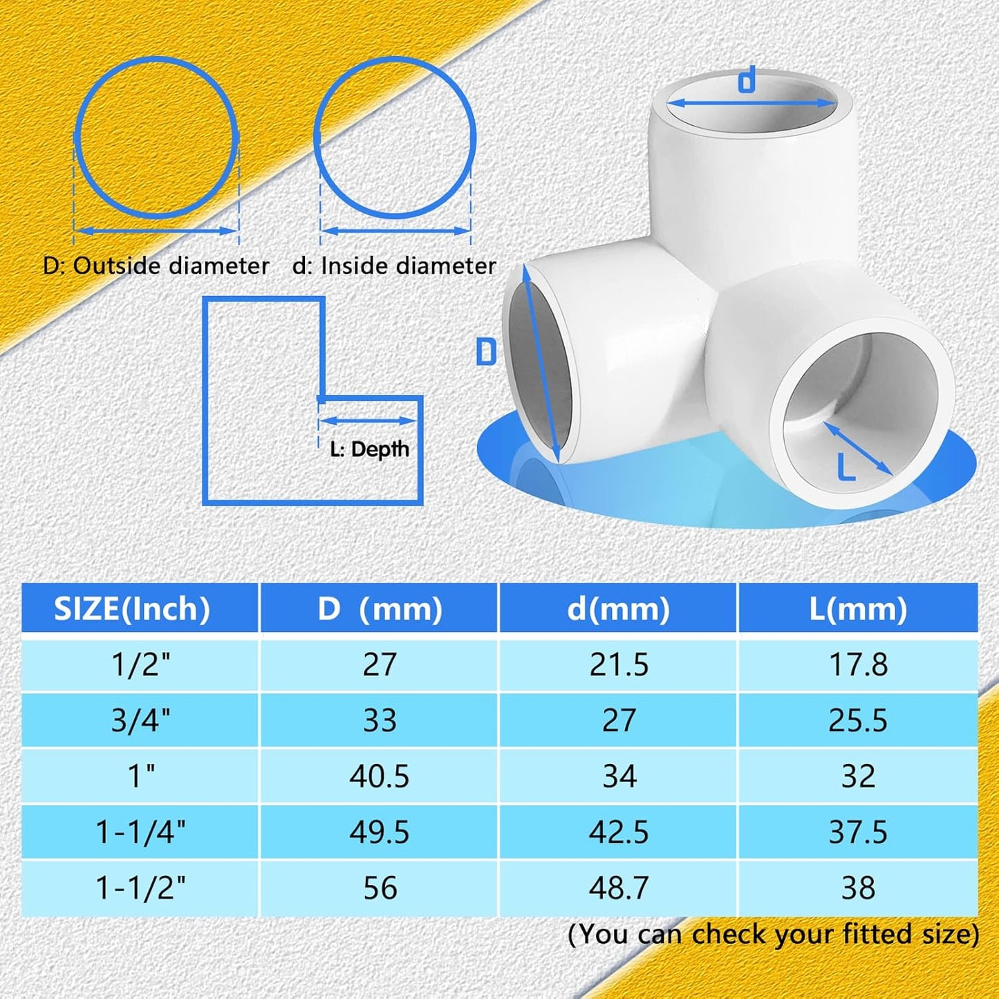 3 Way White PVC Fitting Elbow