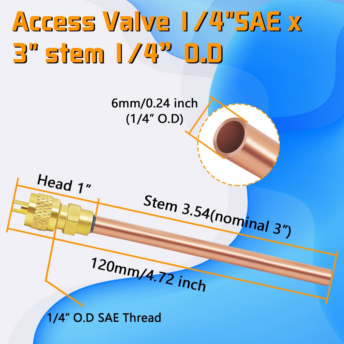 Vanne de Service d'accès 30 pièces, vannes d'accès de remplissage en laiton et cuivre, noyau de tige 1/4 ''SAE x 1/4'' OD x 3.54'' 
