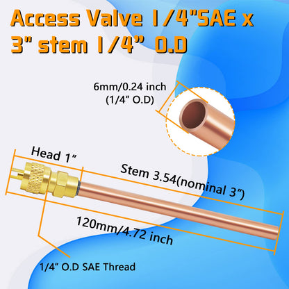 Vanne de Service d'accès 30 pièces, vannes d'accès de remplissage en laiton et cuivre, noyau de tige 1/4 ''SAE x 1/4'' OD x 3.54'' 