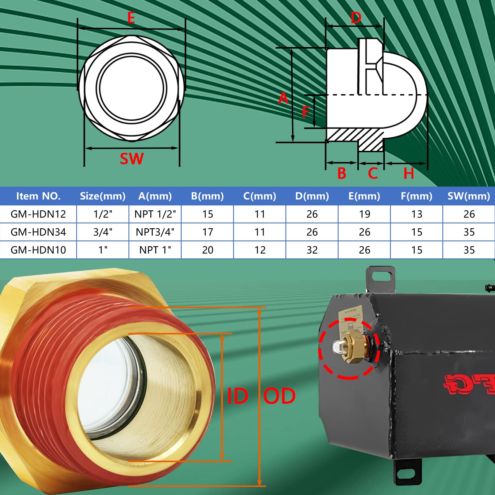 3/4 NPT brass oil sight glass