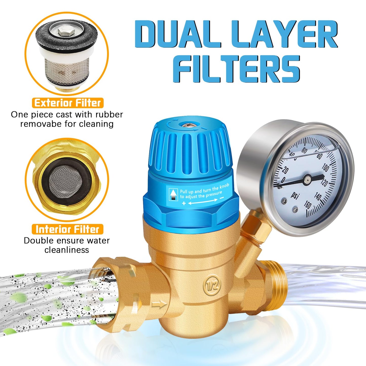 Kit regulador de presión de agua Boltigen RV, kit de manguera de agua dulce RV con filtro de agua en línea 