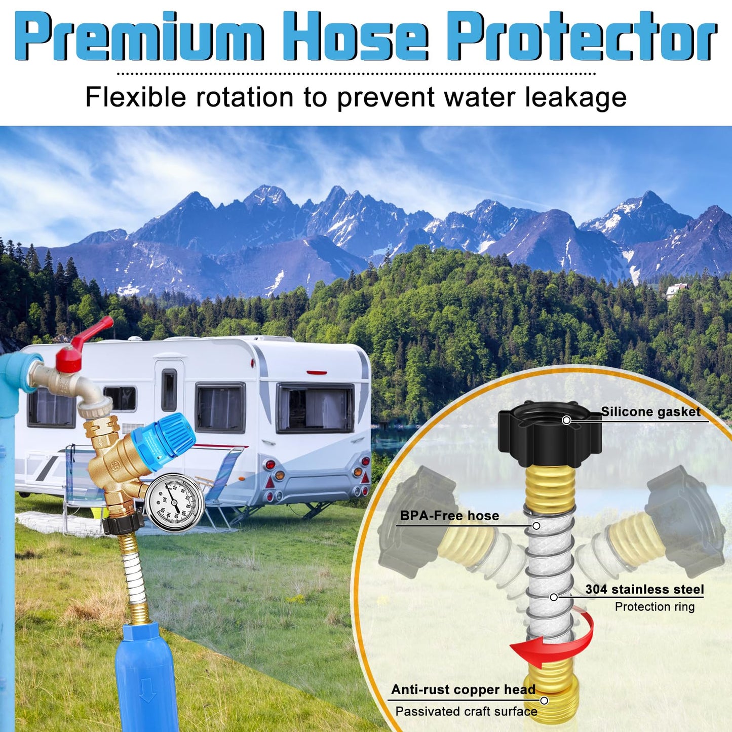 Kit regulador de presión de agua Boltigen RV, kit de manguera de agua dulce RV con filtro de agua en línea 