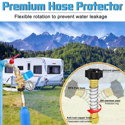 Kit regulador de presión de agua Boltigen RV, kit de manguera de agua dulce RV con filtro de agua en línea 