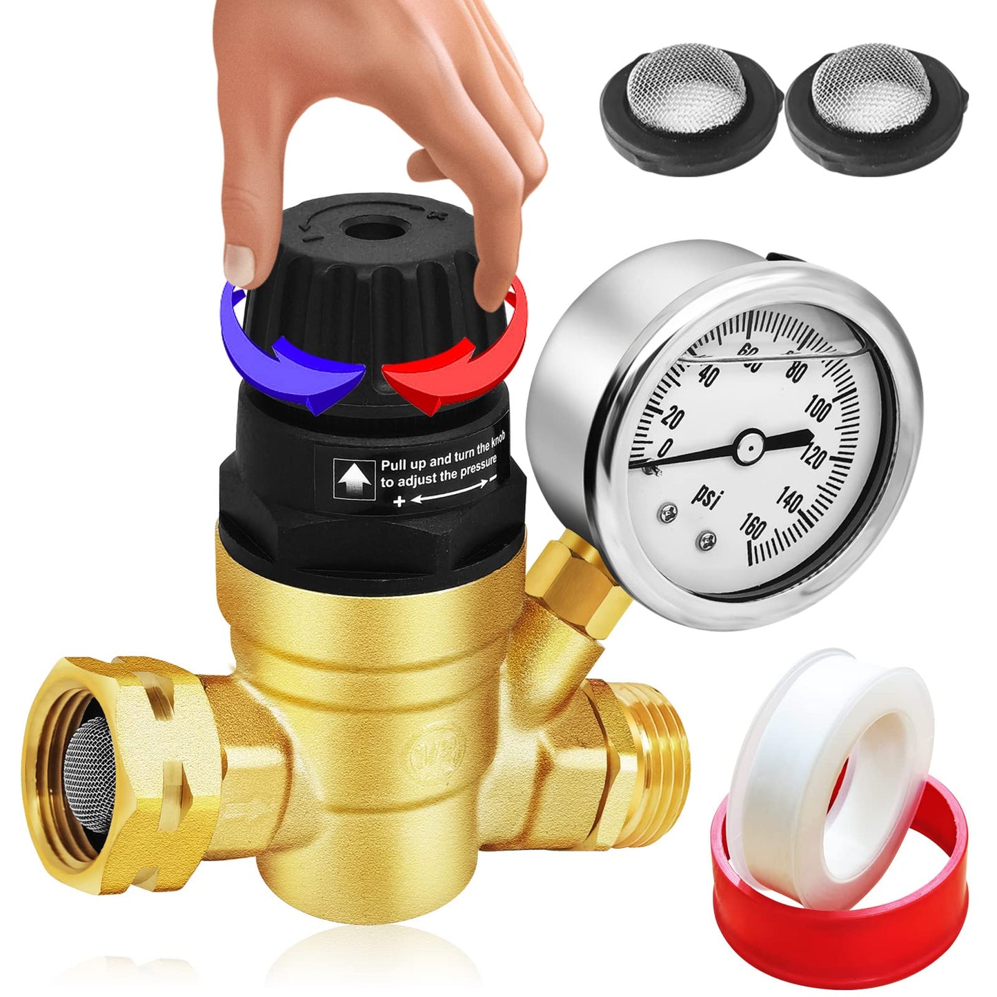 RV Water Pressure Regulator with Gauge