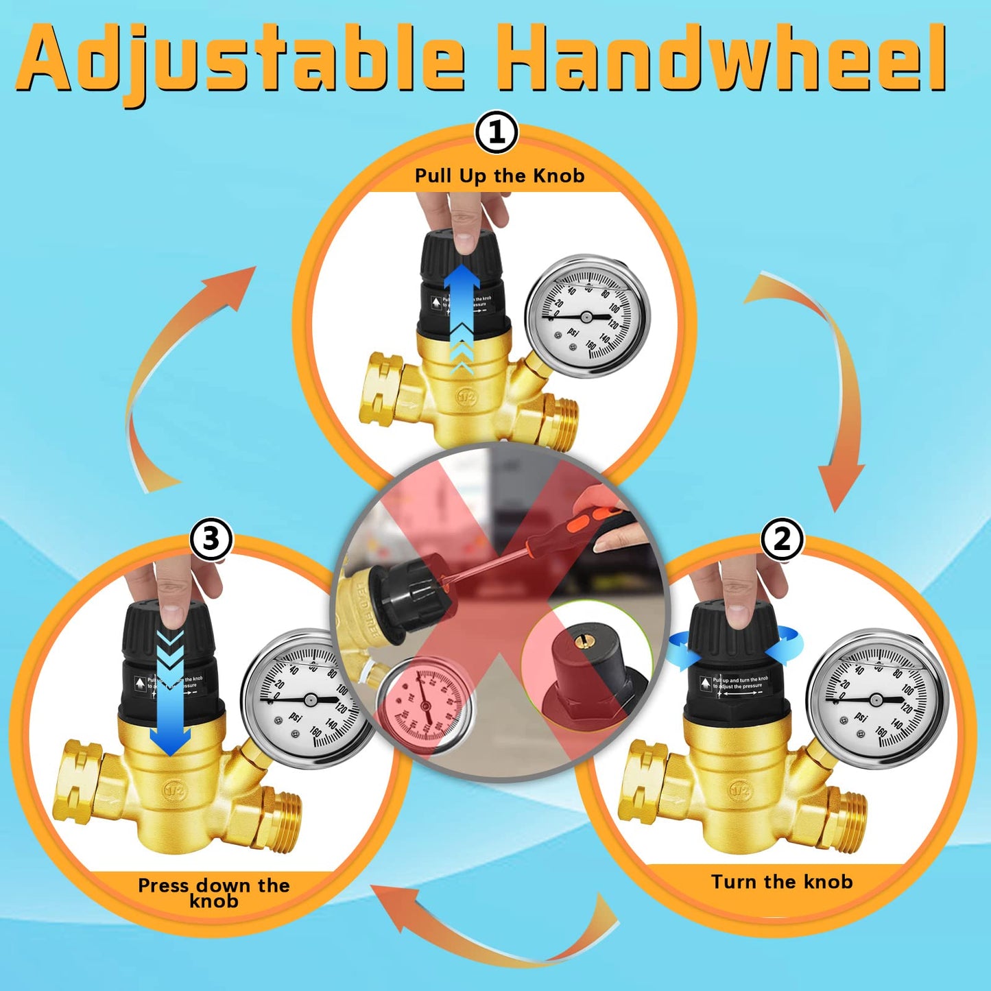 RV Water Pressure Regulator with Gauge