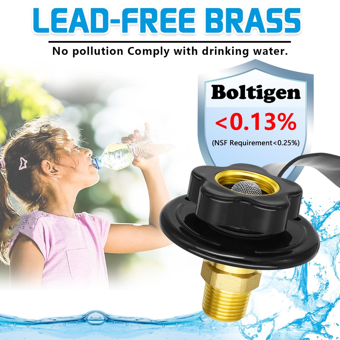 Entrada de agua dulce Boltigen RV, entrada de llenado de agua RV con válvula de retención, conector de manguera de agua RV hembra 3/4 NH a macho 1/2 NPT RV 