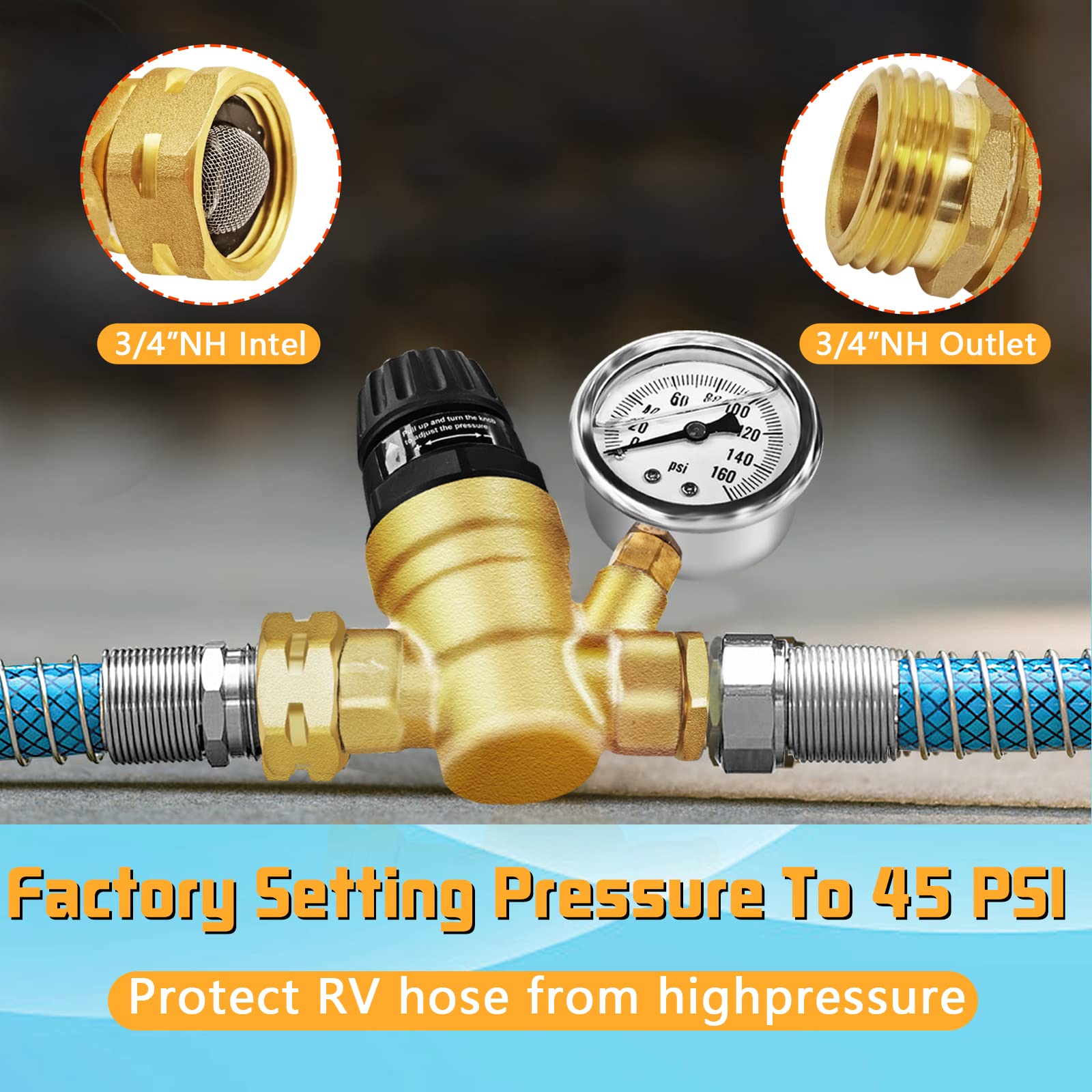 Réducteur De Pression D'eau 1/2" DN15 Avec Manomètre - Laiton, Pression Max 1.6 MPa, Pour Eau Domestique