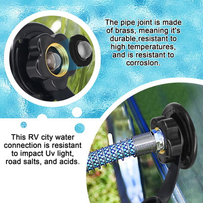 Entrada de agua dulce Boltigen RV, entrada de llenado de agua RV con válvula de retención, conector de manguera de agua RV hembra 3/4 NH a macho 1/2 NPT RV 