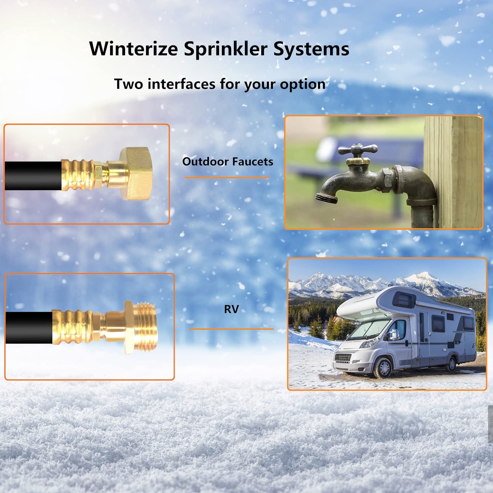 When connected with male garden hose end is used to winterize RV, camper, boat, etc.