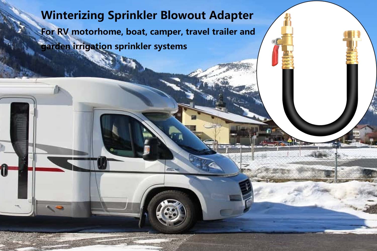 Using these RV Winterizing kit can avoid severe damage caused by waterline freezing, 100% outdoor rated, virtually indestructible, impervious to water and oil. Easily connects to air compressor and garden faucet to winterize lawn sprinkler systems, faucets, plumbing and winterizing RV to prevent damage due to freezing. Compatible with standard garden hose threading and air compressor quick-connect commonly found in North America.