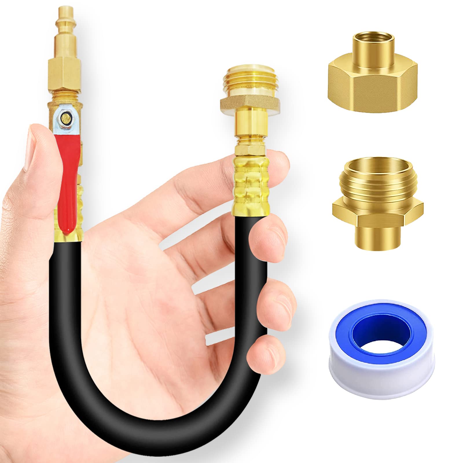 RV Winterizing Kit Water Line Blowout Adapter Fitting with Shut Off Valve