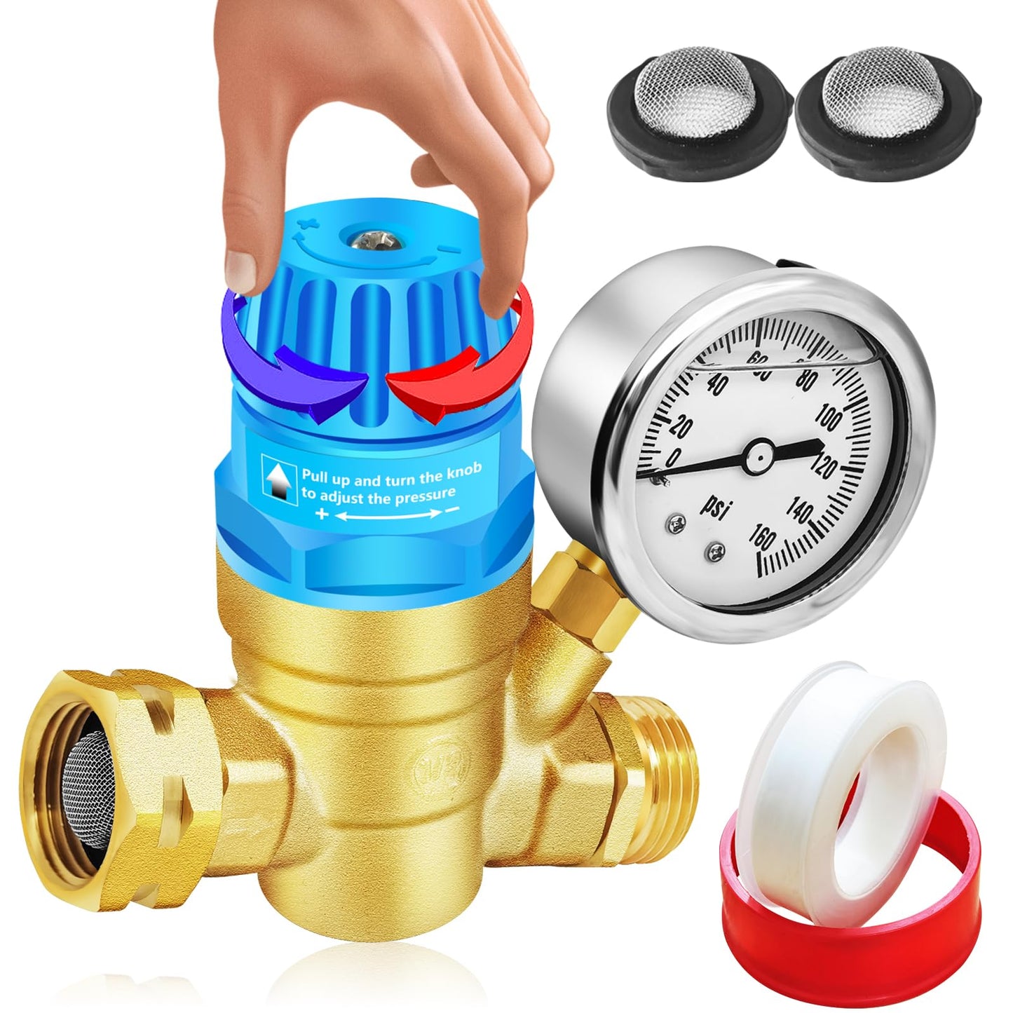 RV Water Pressure Regulator with Gauge