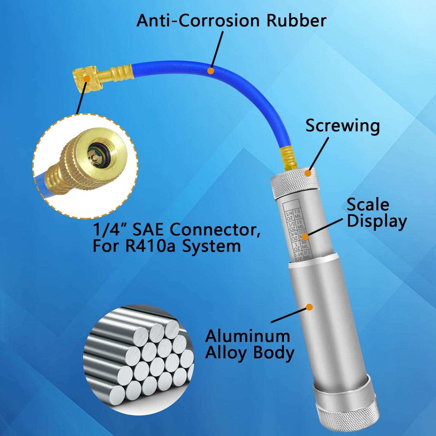 AC Oil Dye Injector Kit with R134a Adjustable Quick Coupler