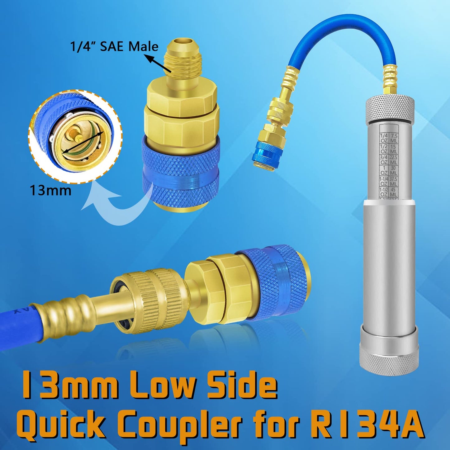 AC Oil Dye Injector Kit with R134a Adjustable Quick Coupler