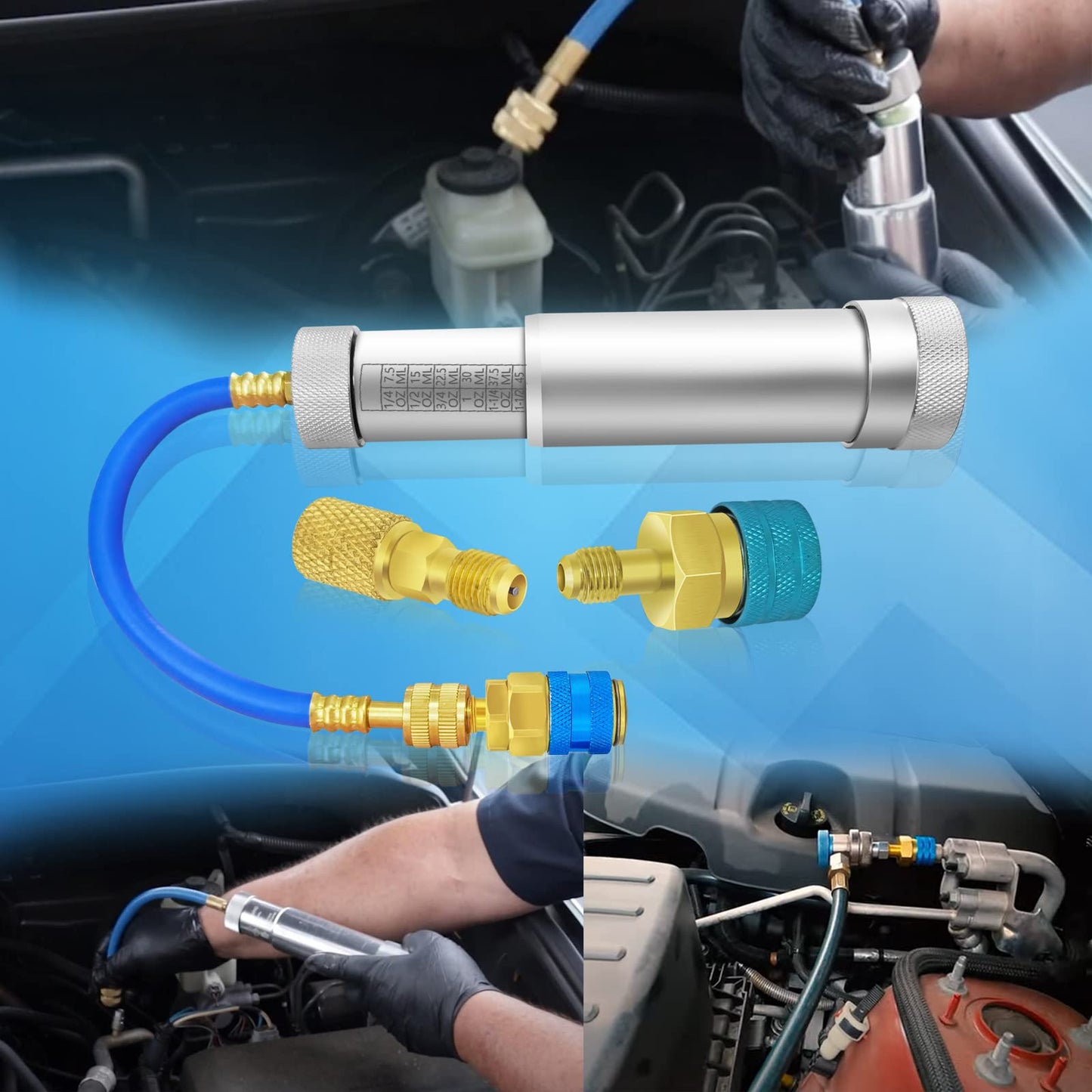 AC Oil Dye Injector Kit with R134a Adjustable Quick Coupler